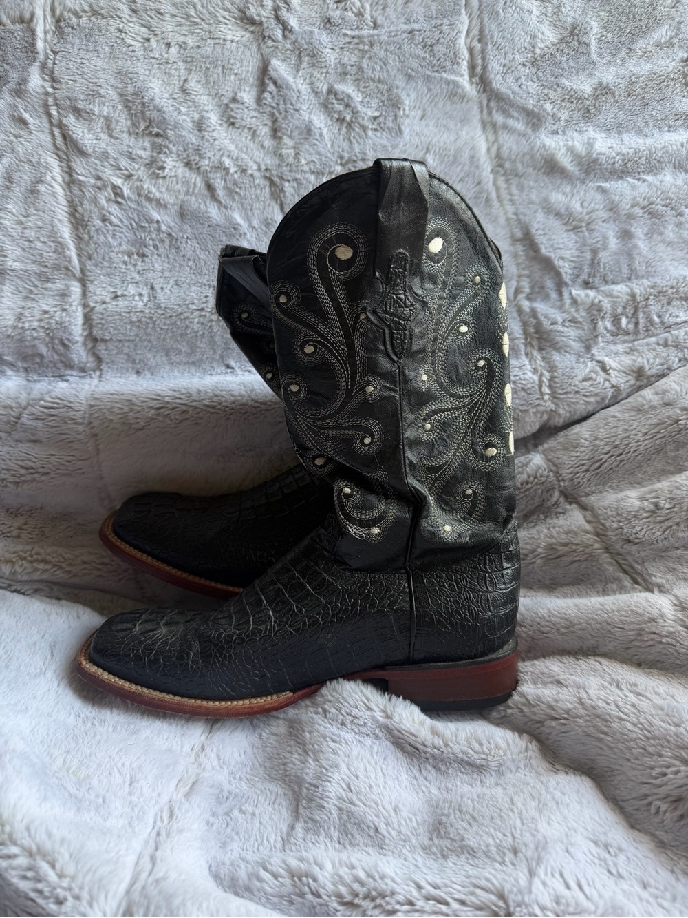Ferrini Western Boots — Black Crocodile-Embossed — Men’s 9.5